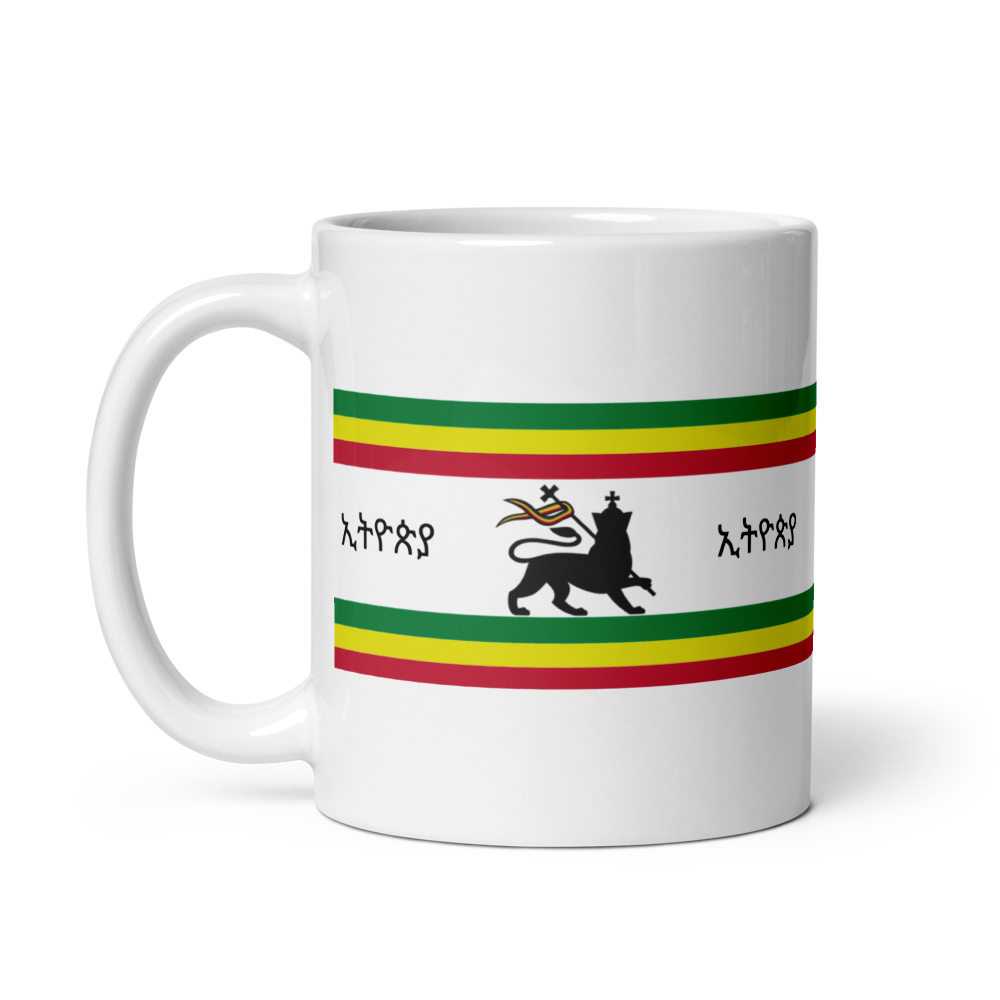 Ethiopian Flag Printed White glossy mug