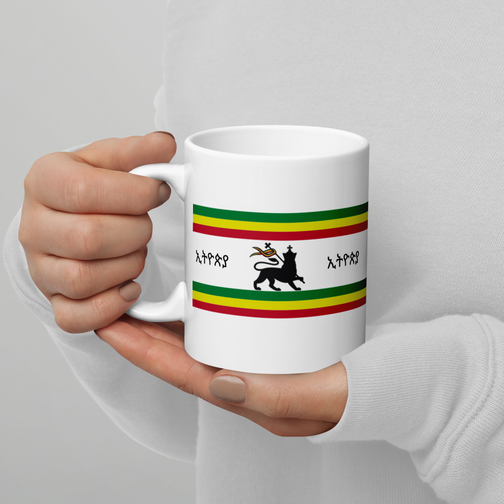 Ethiopian Flag Printed White glossy mug