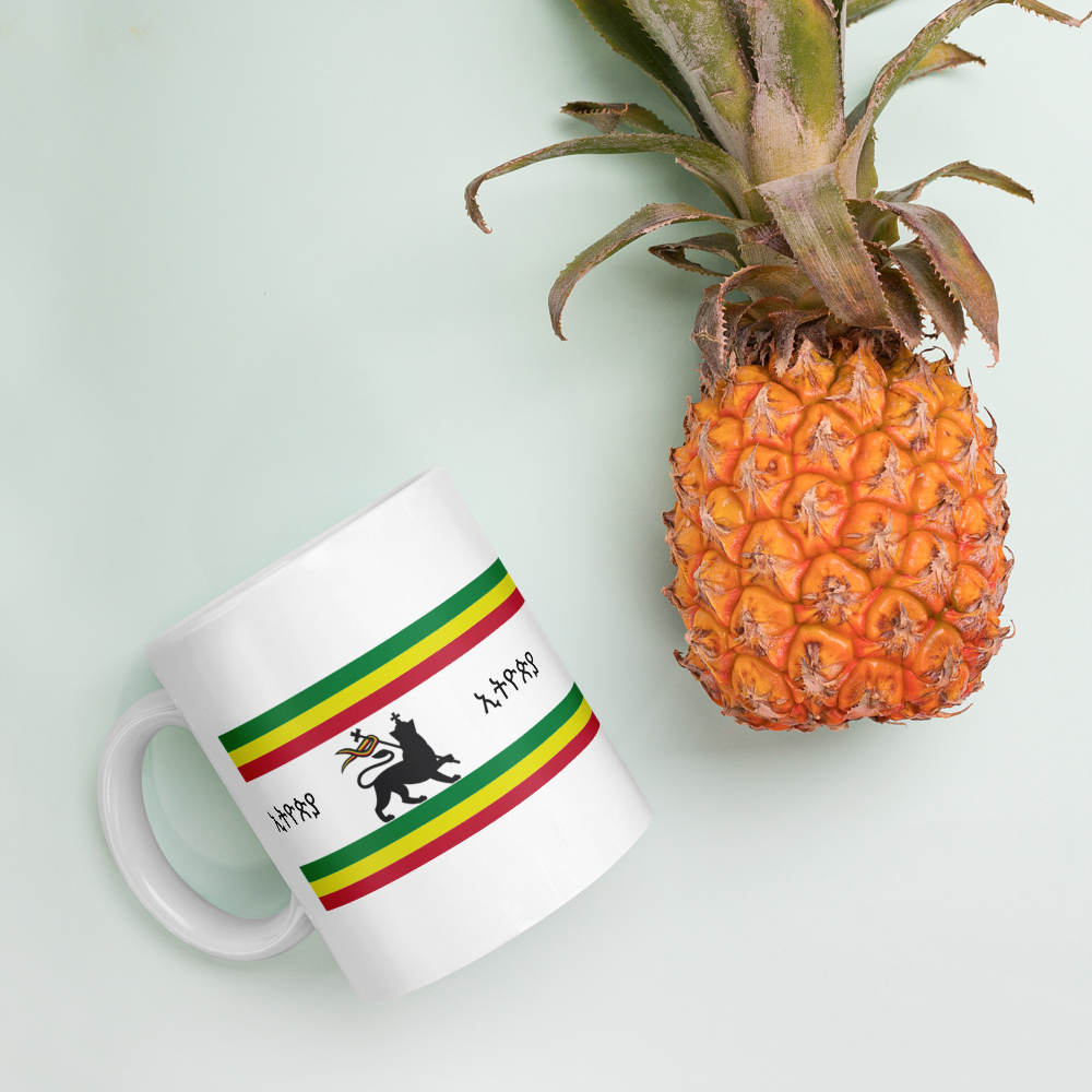 Ethiopian Flag Printed White glossy mug
